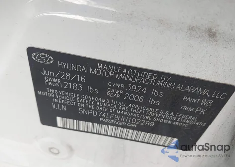 2017 Hyundai Elantra Se z USA, uszkodzony, nr VIN 5NPD74LF9HH102299